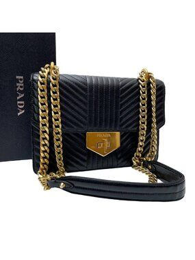 Prada Leather Chain Shoulder Bag Black